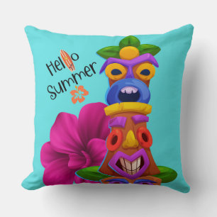 Tiki-polis sommar-grafik med Hej sommar Kudde