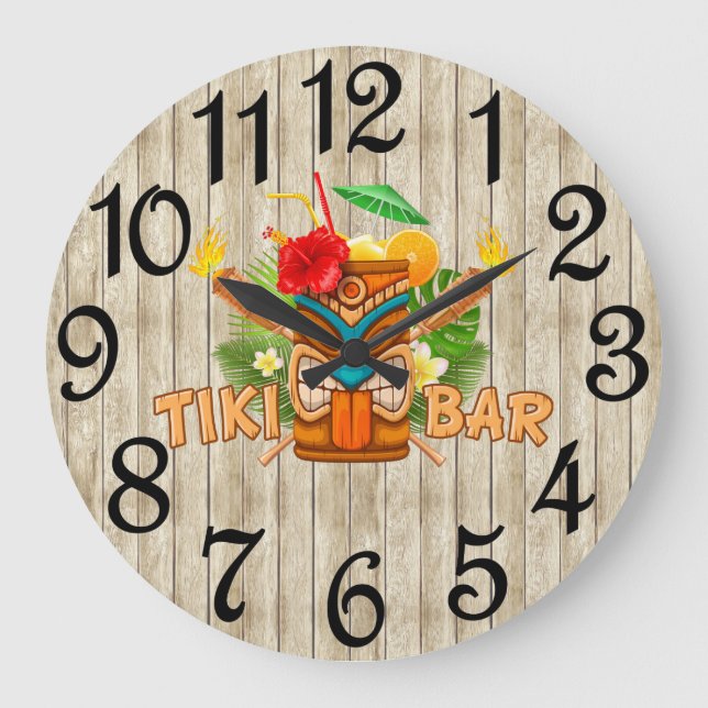 Tiki Pub Beige Acrylic Wall Clock Stor Klocka (Framsida)