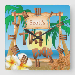 Tiki Pub Design Fyrkantig Klocka