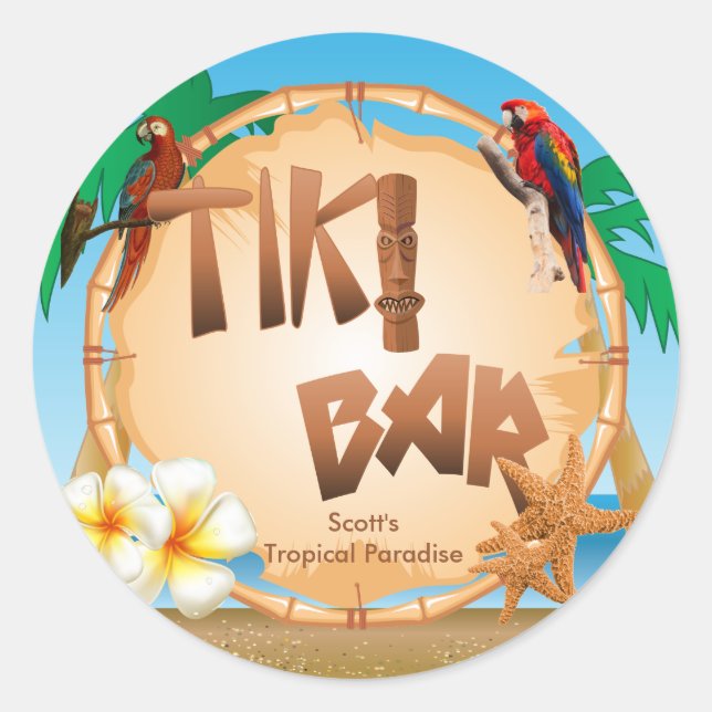 Tiki Pub Design Runt Klistermärke (Framsida)