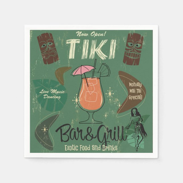 Tiki Pub&Grill Retro Cocktail Napkins Pappersservett (Framsidan)