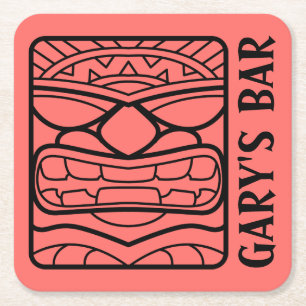 TIKI PUB Lägg till ditt namnfyrkantsblanksteg Papp Underlägg Papper Kvadrat