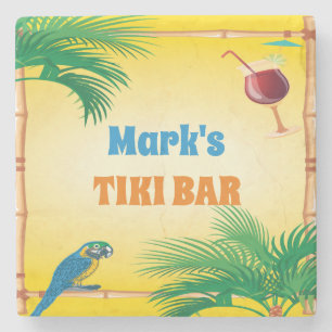 Tiki Pub med Parrots Drininks och Anpassat namn Stenunderlägg