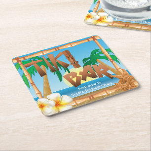 Tiki Pub personalize Tropical Oasis Underlägg Papper Kvadrat