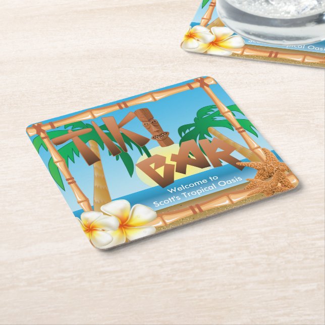 Tiki Pub personalize Tropical Oasis Underlägg Papper Kvadrat (Vinklad)