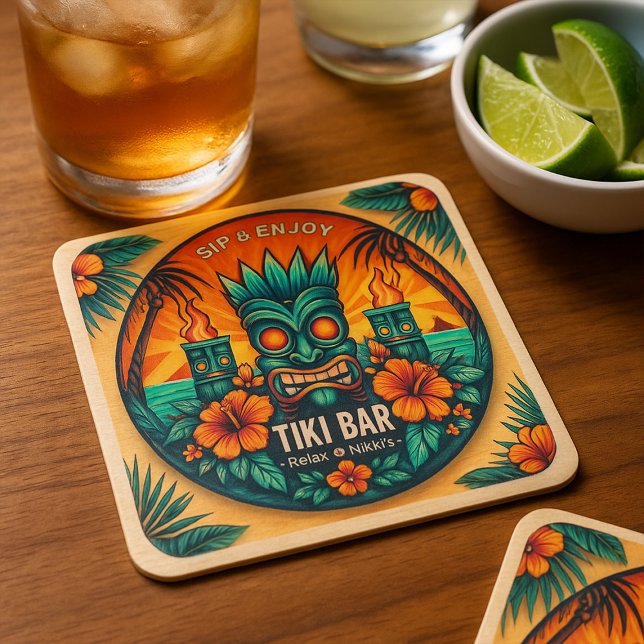 Tiki Pub Tropical Drinks Party Decor - Underlägg Papper Kvadrat (Skapare uppladdad)