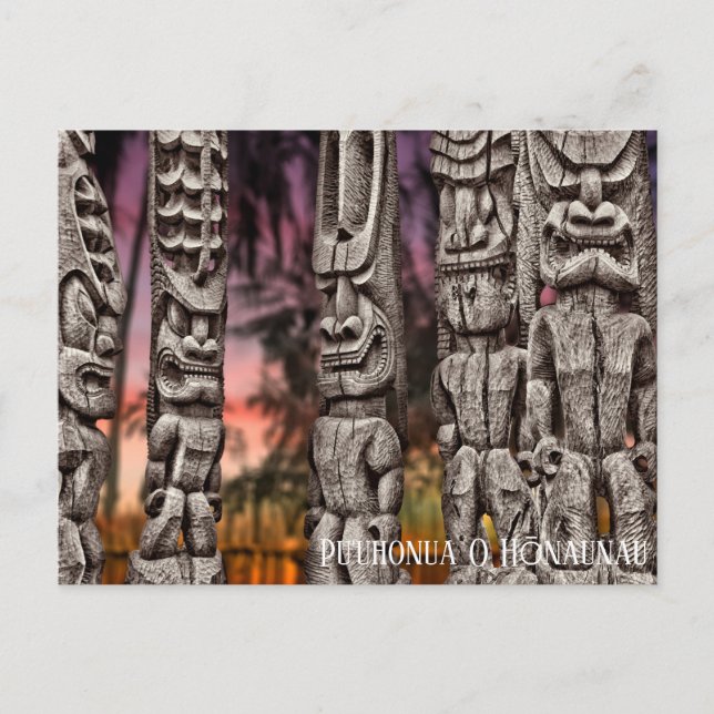 Tiki-stamråd med dramatisk himmel, vykort (Framsida)