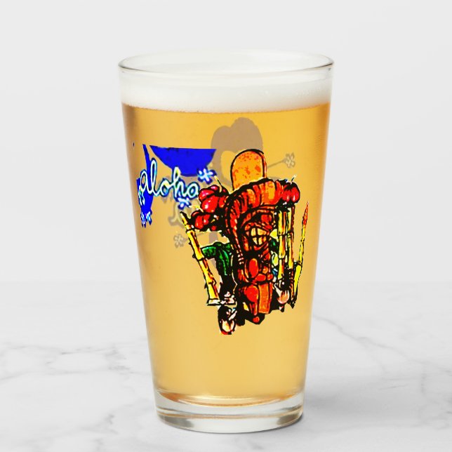 Tiki Statue med Menehune och Hibiscus Glaskopp (Framsida fylld)