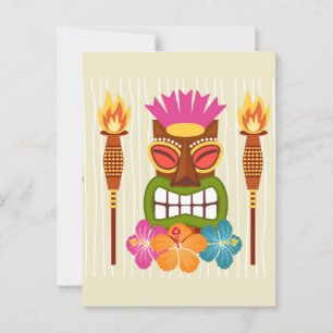 Tiki Statue, Torches and Hibiscus Flower Vykort