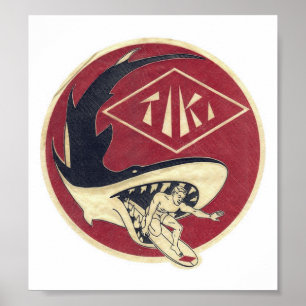 Tiki Surfa Shop w/Surfer&Shark på en Poster