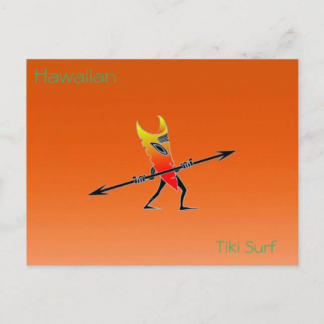 Tiki Surfer Red and Gult Vykort (Framsida)