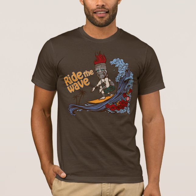 Tiki Surfer: Ride the Wave Tee Shirt (Framsida)
