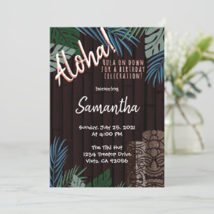 Tiki-tema Brun hawaiiansk bambu grön och blå Inbjudningar