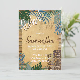 Tiki-tema Hawaiianskt bambusö-känsla Grön Blå Inbjudningar