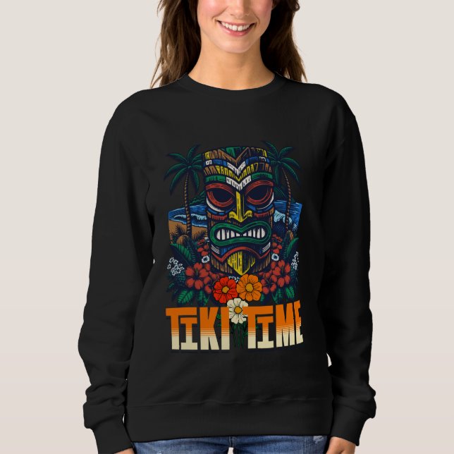 Tiki Time Aloha Hula Tiki Mask Luau Vacation Hawai T Shirt (Framsida)