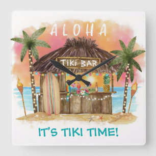 Tiki Time Tropical Beach Pub Surfa & Sea Fyrkantig Klocka