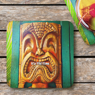 Tiki Time Vintage Hawaii Tropical Fierce Wood Ansi Underlägg Papper Kvadrat