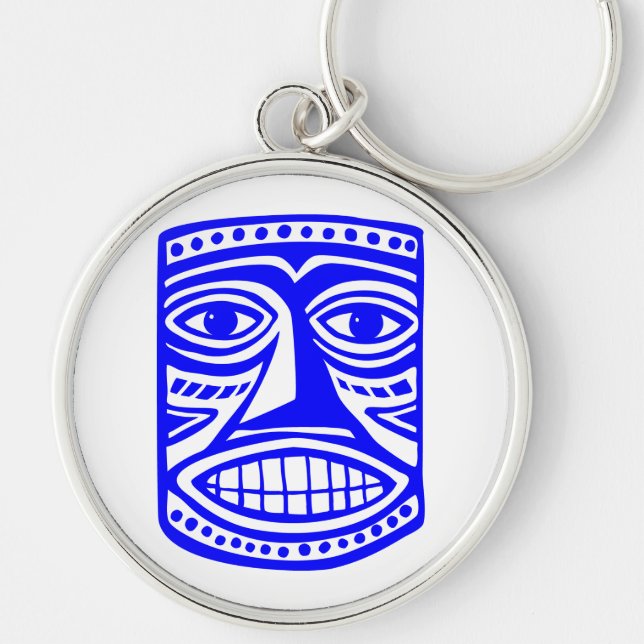 Tiki Toby - Blue Rund Silverfärgad Nyckelring (Framsidan)