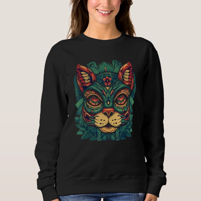 Tiki Totem Mask Hawaiian Cat Tiki Mask Hawaii Cat T Shirt (Framsida)