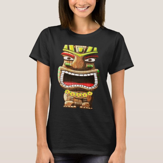 Tiki Totem Polynesian Hawaii Mythology T Shirt (Framsida)