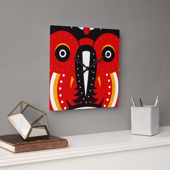 Tiki Tribal-mask Fyrkantig Klocka (Kontor)