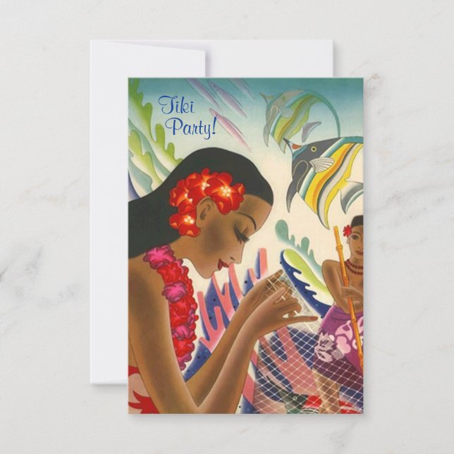Tiki Tropical Lei Hawaiian Luau party INVITATON Inbjudningar (Framsida)