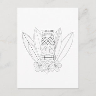 Tiki Vuxen Coloring Postcard Vykort