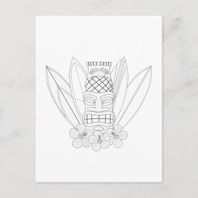 Tiki Vuxen Coloring Postcard Vykort (Framsida)
