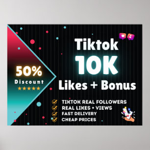 Tiktok 10K Likes + 100 000 Vyer GRATIS Poster