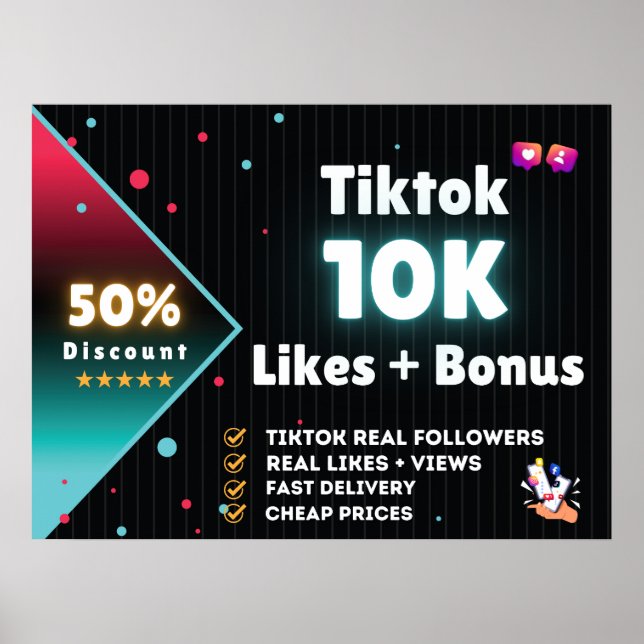 Tiktok 10K Likes + 100 000 Vyer GRATIS Poster (Framsidan)