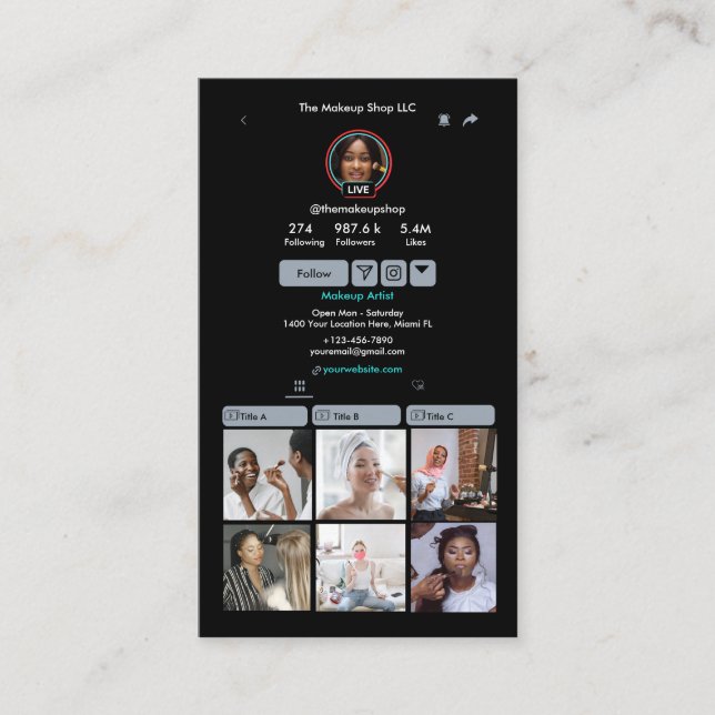 TikTok Dusty Blue Social Media QR-kod Visitkort (Framsida)