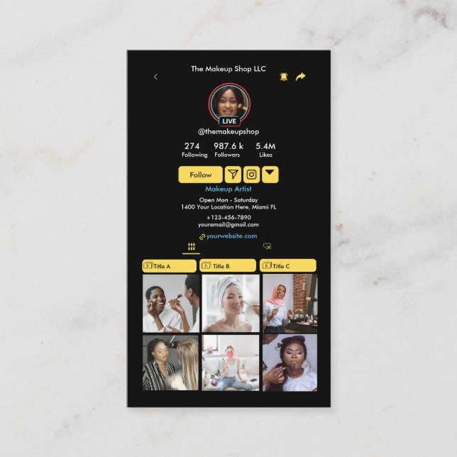 TikTok Gul Sociala Media QR-kod Visitkort (Framsida)
