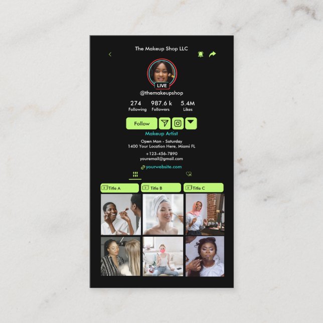 TikTok Lime Green Social Media QR-kod Visitkort (Framsida)