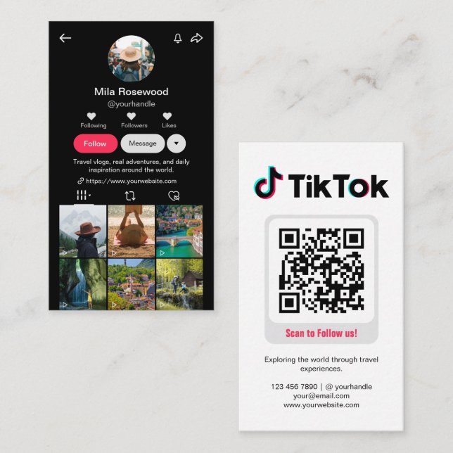 Tiktok Profilbild Grid Följ mig QR-kod Visitkort (Fram/baksida)