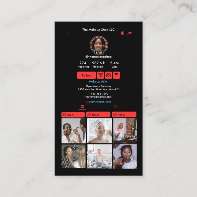 TikTok Röda Sociala Media QR-kod Visitkort (Framsida)