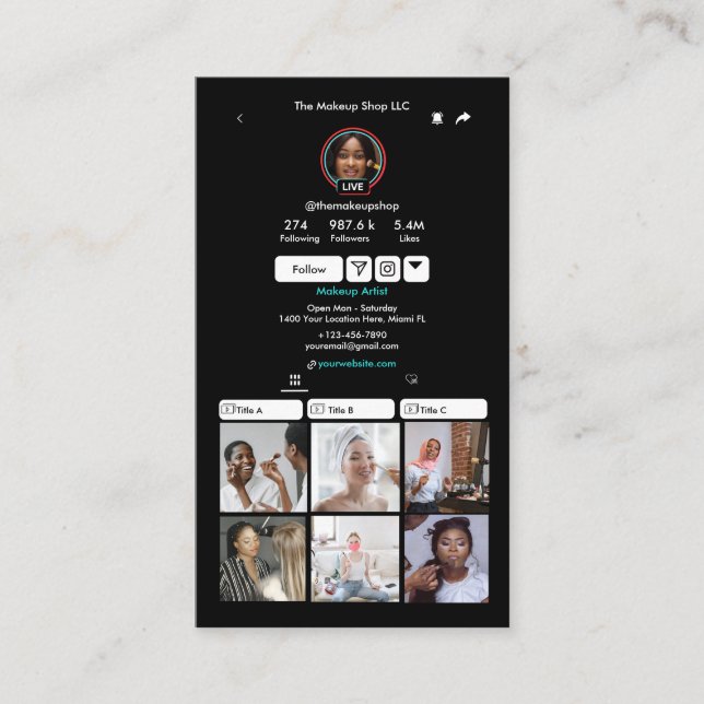 TikTok Svart Sociala Media QR-kod Visitkort (Framsida)