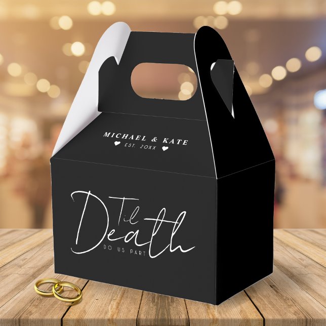 Til Death do oss Part Black Bröllop Presentaskar (Til Death Do Us Part Black Wedding Favor Boxes)