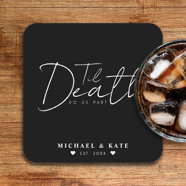 Til Death do oss Part Black Bröllop Underlägg Papper Kvadrat (Til Death Do Us Part Black Wedding Square Paper Coaster
)