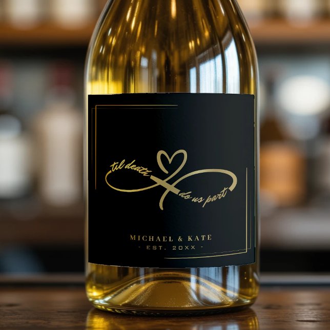 Til Death do oss Part Black & Guld Infinity Symbol (Til Death Do Us Part Black & Gold Infinity Symbol Sparkling Wine Label
)