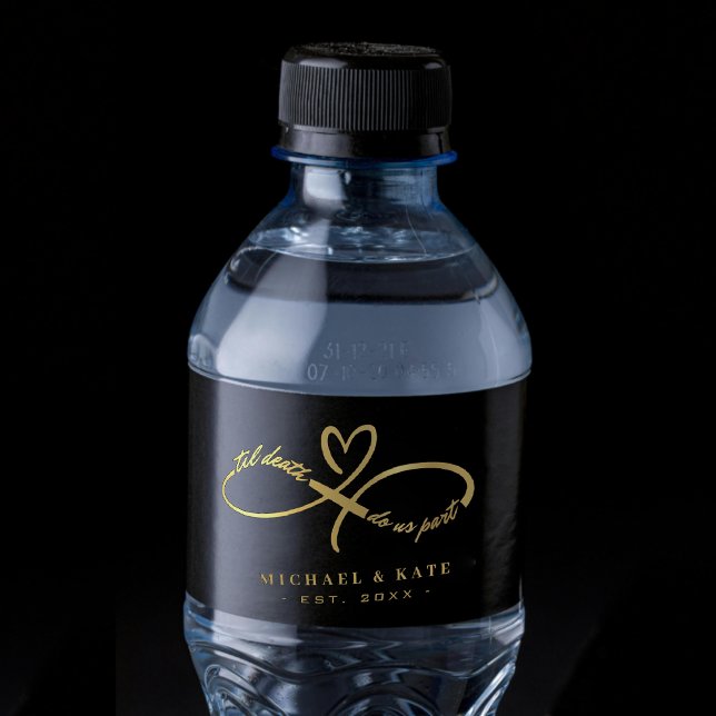 Til Death do oss Part Black & Guld Infinity Symbol Vattenflaskor Etikett (Til Death Do Us Part Black & Gold Infinity Symbol Water Bottle Label
)