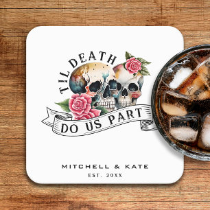 Til Death do oss part Döskallar & Ro White Bröllop Underlägg Papper Kvadrat