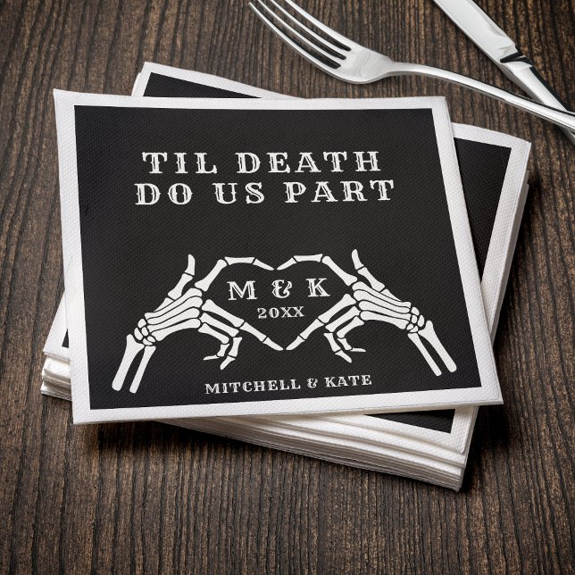 Til Death do oss Part Heart Hand Black Bröllop Pappersservett (Til Death Do Us Part Heart Hand Black Wedding Napkins
)