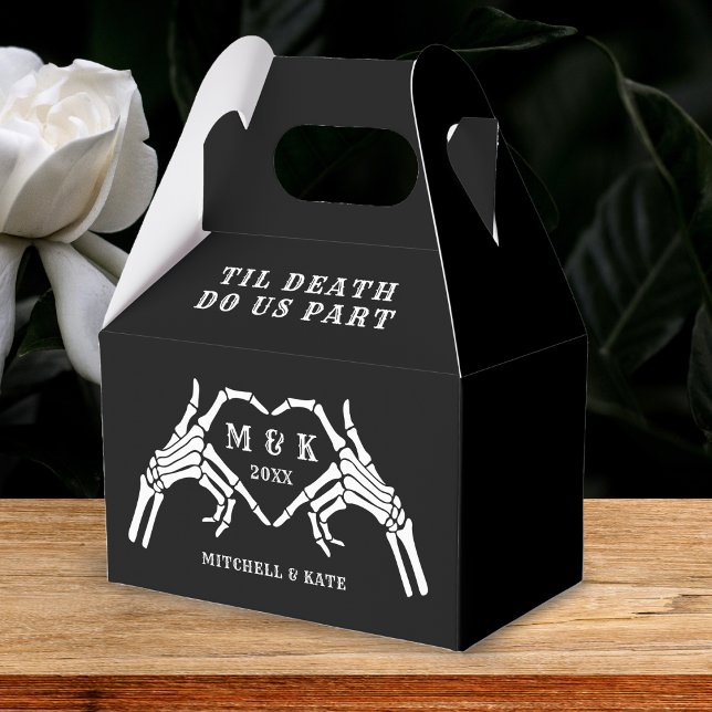 Til Death do oss Part Heart Hand Black Bröllop Presentaskar (Til Death Do Us Part Heart Hand Black Wedding Favor Boxes
)