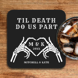 Til Death do oss Part Heart Hand Black Bröllop Underlägg Papper Kvadrat