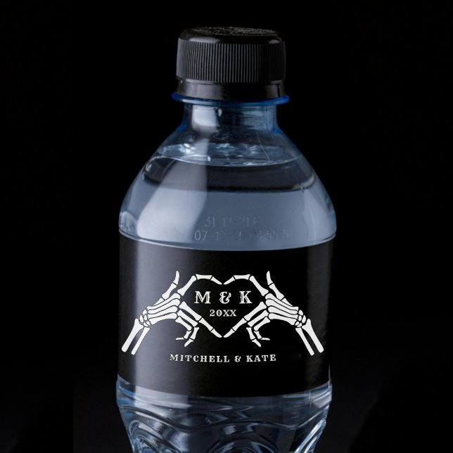 Til Death do oss Part Heart Hand Black Bröllop Vattenflaska Etikett (Til Death Do Us Part Heart Hand Black Wedding Water Bottle Label
)