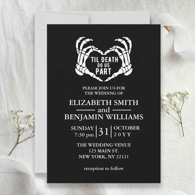 Til Death Do US Part Black Halloween Bröllop Invit Inbjudningar (Til Death Do Us Part Black Gothic Wedding Invitation
)