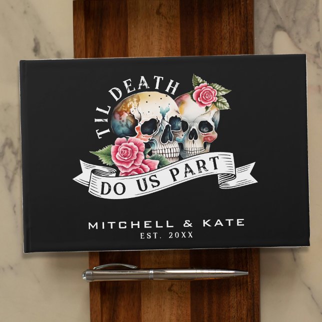 Til Death do US Part Döskallar & Ro Black Bröllop Gästböcker (Til Death Do Us Part Skulls & Roses Black Wedding Guest Book
)