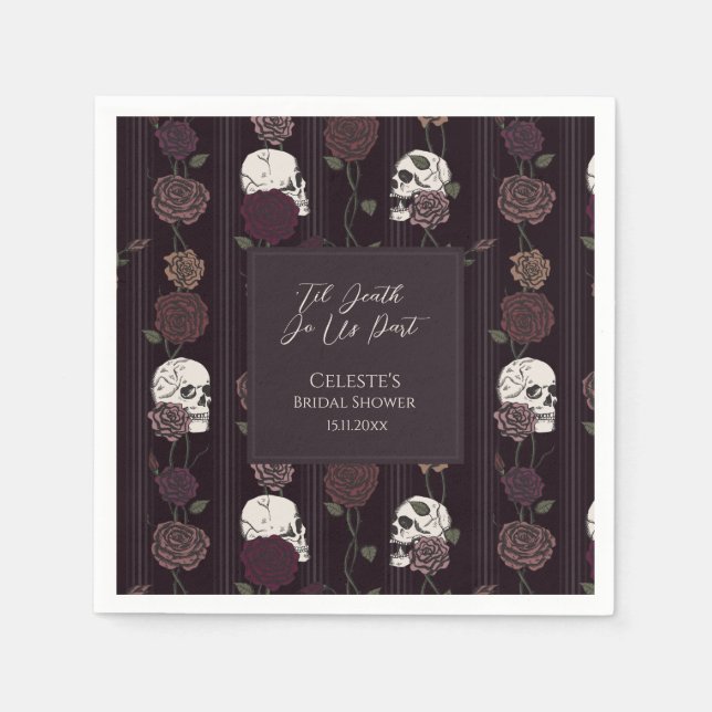 ’Til Death Do Us Part Gothic Skull & Rose Wedding Pappersservett (Framsidan)