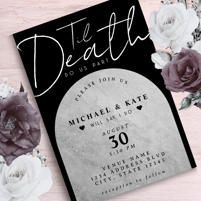 Til Death do us Part Headstone Black Bröllop Inbjudningar (Til Death Do Us Part Headstone Black Wedding Invitation)