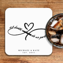 Til Death do us part Infinity Symbol Heart Bröllop Underlägg Papper Kvadrat